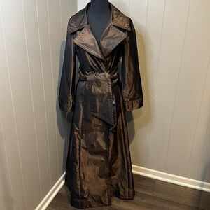 Renee Lenard deep chocolate silk blend double breasted tie belt maxi coat. Sz 2